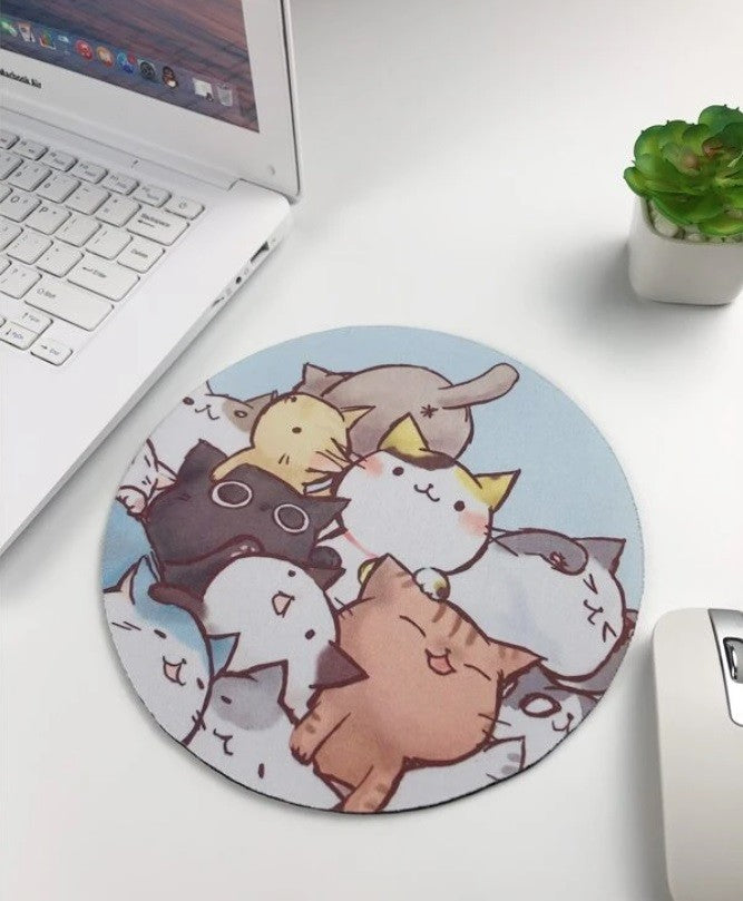 Cat Cartoon Graphic Round Mouse Pad