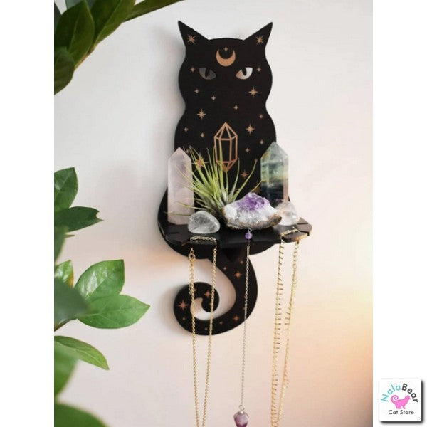 Black Cat Shelf - Crystals and necklaces