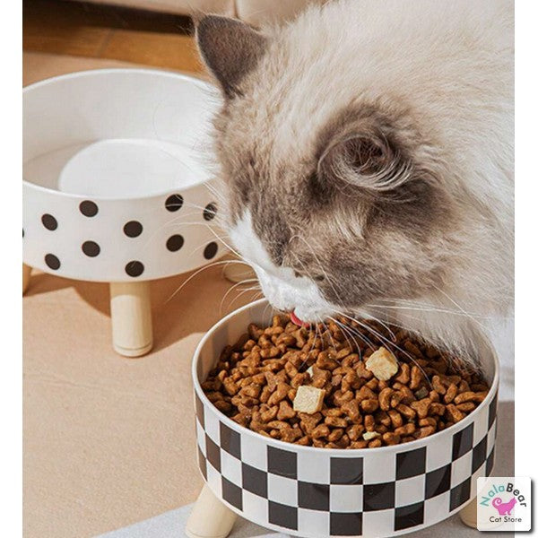High Feeding Dish / Raised Cat Bowl (Polka Dot / Checkered)