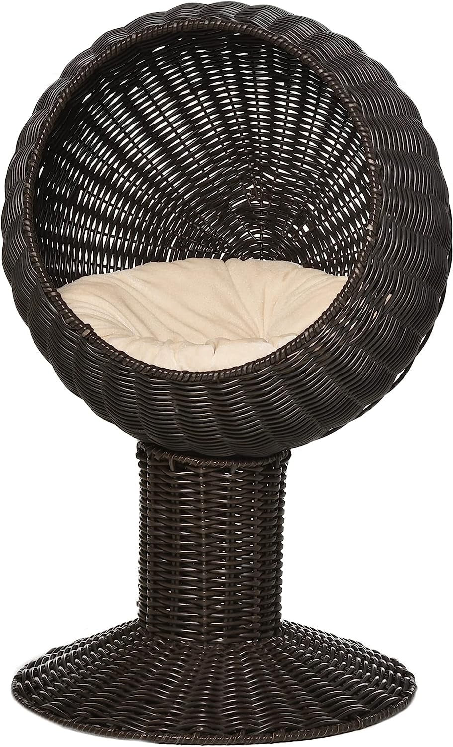 Hooded Rattan Wicker Elevated Cat Bed - Coffee