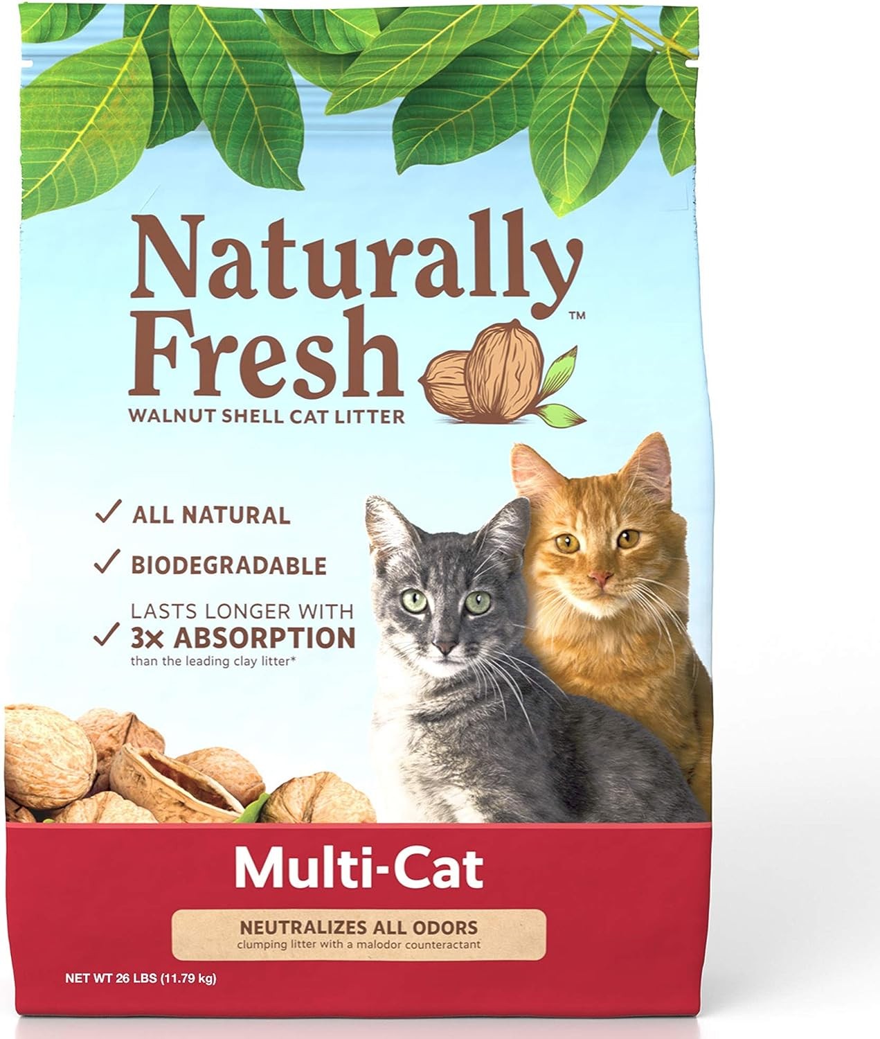 Naturally Fresh Multi-Cat Litter - Walnut-Based Quick-Clumping 26lbs
