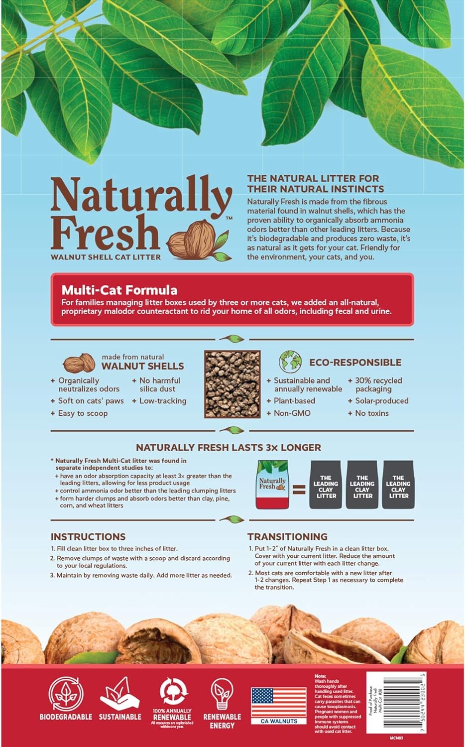 Naturally Fresh Multi-Cat Litter - Walnut-Based Quick-Clumping 26lbs
