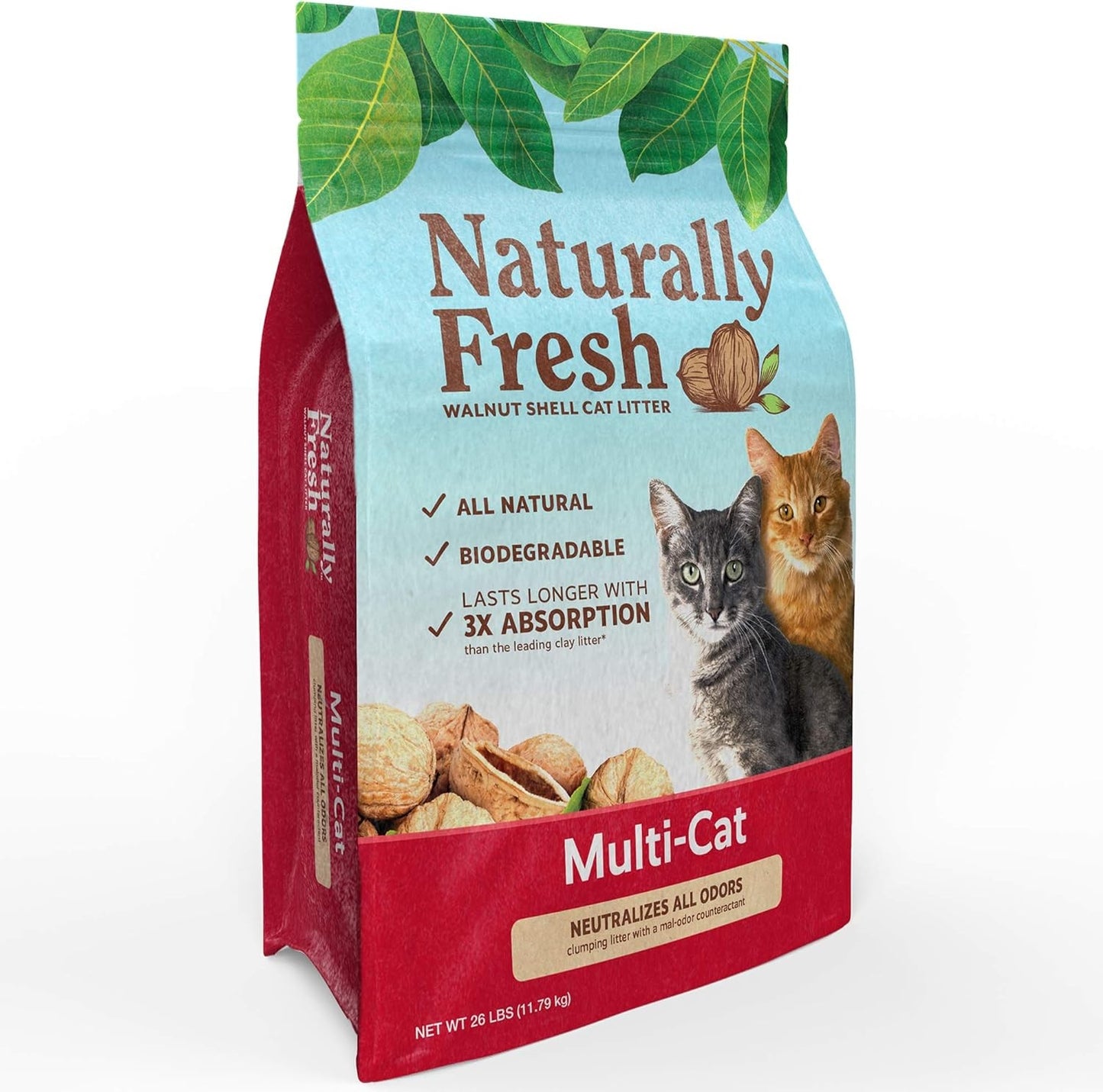 Naturally Fresh Multi-Cat Litter - Walnut-Based Quick-Clumping 26lbs