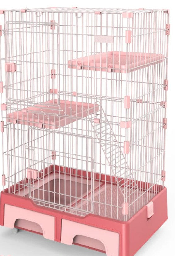 3 Tier Kitty Enclosure with Litterbox (Pink)