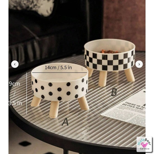 High Feeding Dish / Raised Cat Bowl (Polka Dot / Checkered)