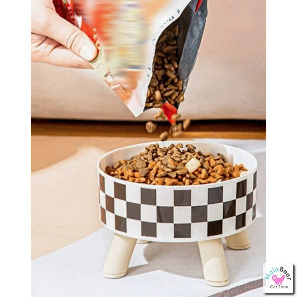 High Feeding Dish / Raised Cat Bowl (Polka Dot / Checkered)