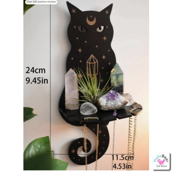 Black Cat Shelf - Crystals and necklaces