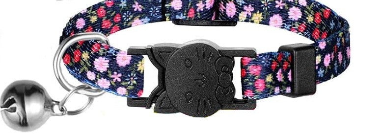 Summer Cat collar - Black with flowers
