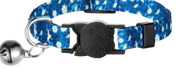 Summer Cat collar - Blue with white flowers