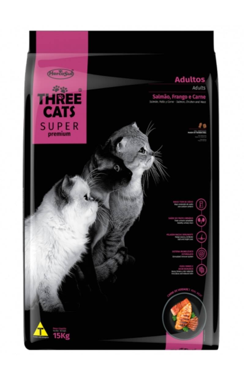 Three Cats Adult Salmon, Beef and Chicken 15kg (33lbs)