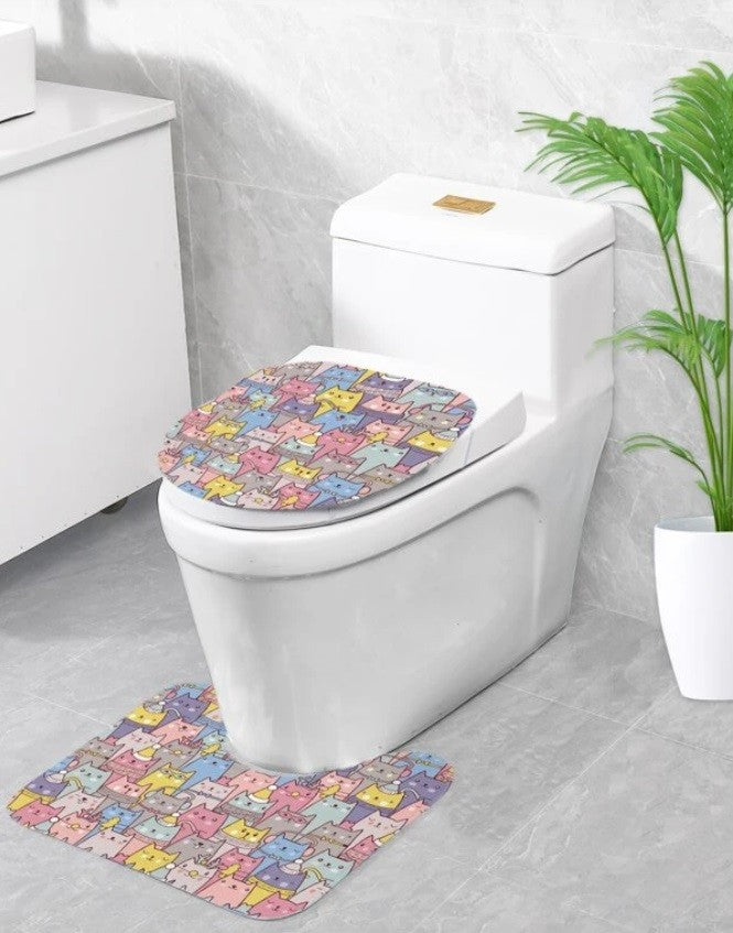 3pc Bathroom Mat Set - Cat Print