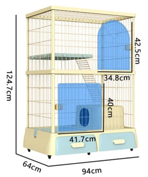 2 Tier Kitty Enclosure with Enclosed Litterbox (Yellow)