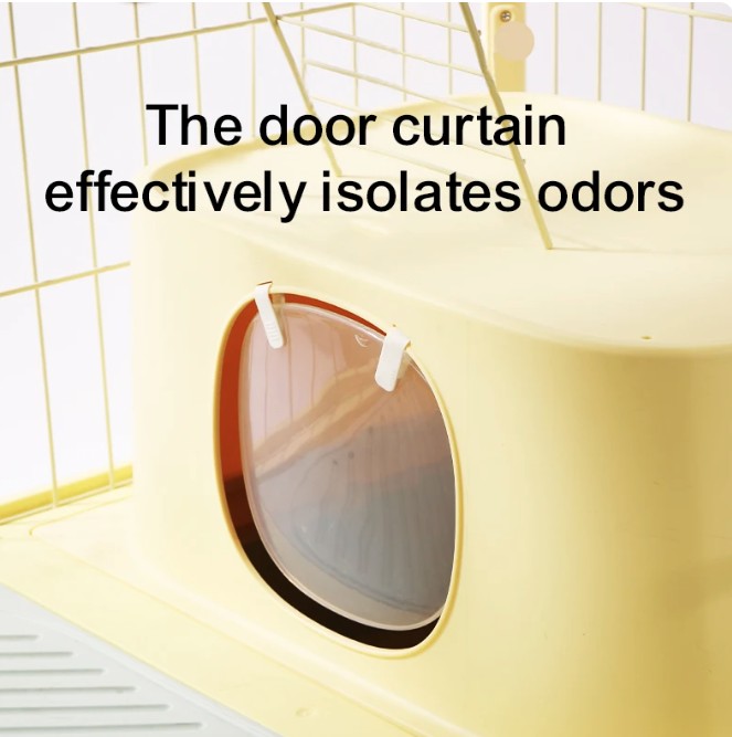 2 Tier Kitty Enclosure with Enclosed Litterbox (Yellow)