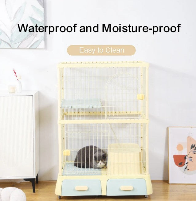 2 Tier Kitty Enclosure with Enclosed Litterbox (Yellow)