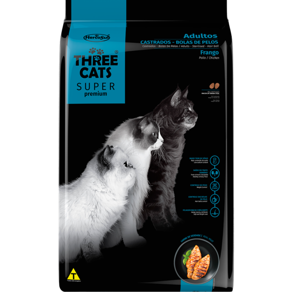Three Cats Sterilized Hairball Control - Chicken 10kg (22lbs)