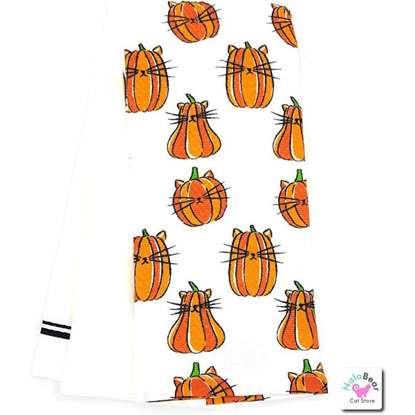 Salem's General Store Cat O'Lantern Pumpkin Kitchen Towel Set Soft Cotton Dishtowels 3 pcs