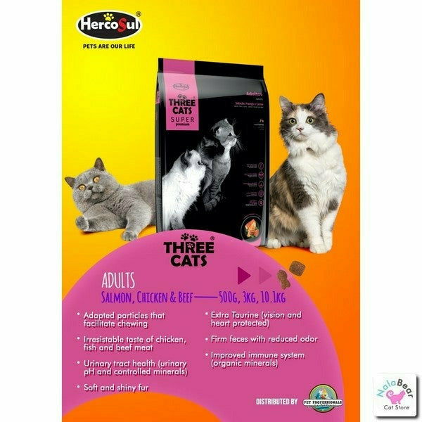 Three Cats Super Premium Adults- Salmon Chicken & Beef 3kg