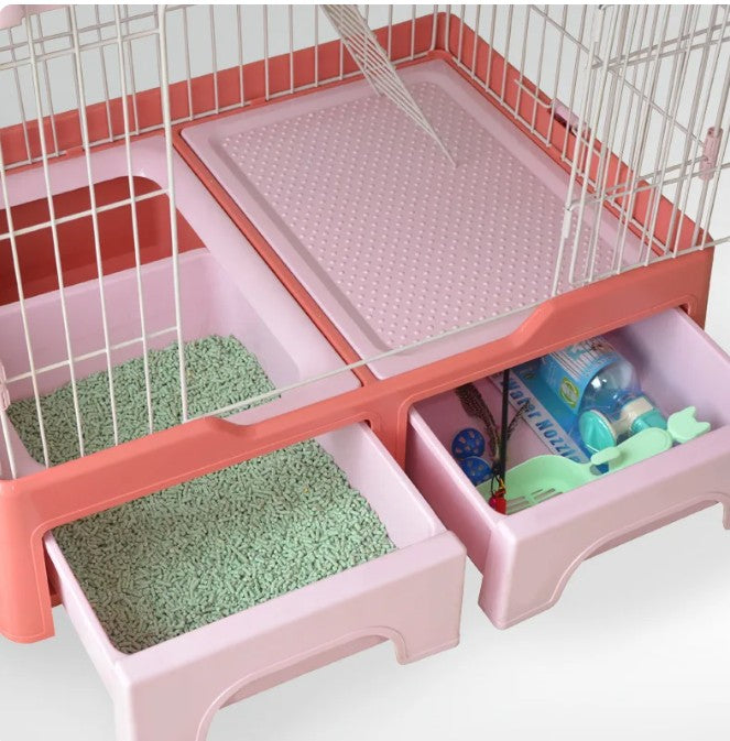3 Tier Kitty Enclosure with Litterbox (Pink)