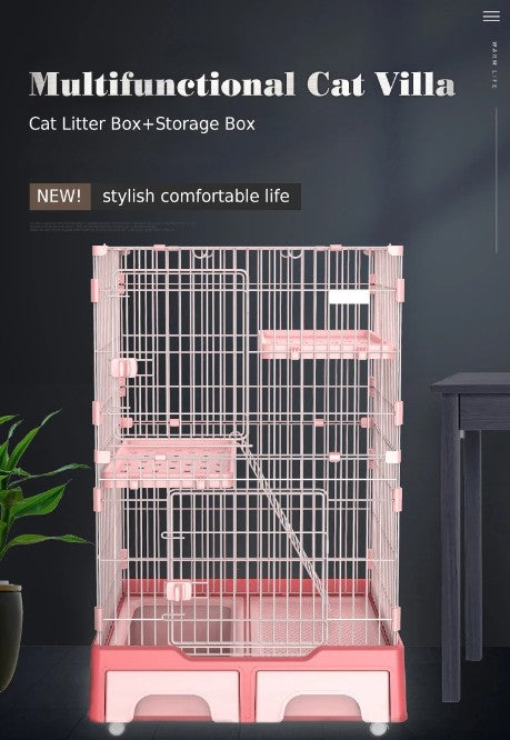 3 Tier Kitty Enclosure with Litterbox (Pink)