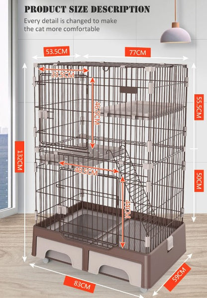 3 Tier Kitty Enclosure with Litterbox (Pink)