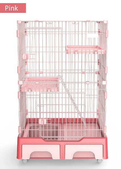 3 Tier Kitty Enclosure with Litterbox (Pink)