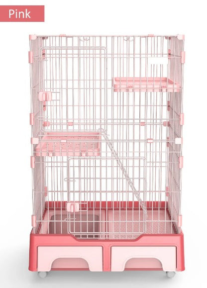 3 Tier Kitty Enclosure with Litterbox (Pink)