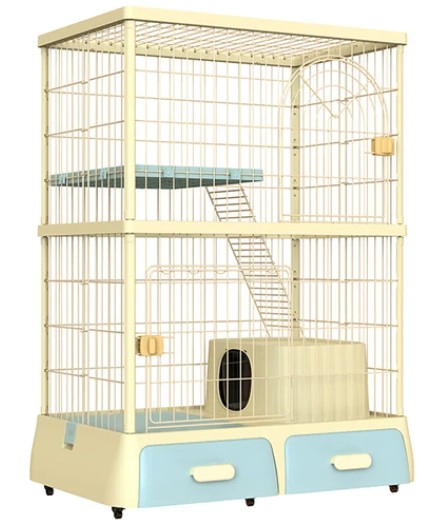 2 Tier Kitty Enclosure with Enclosed Litterbox (Yellow)
