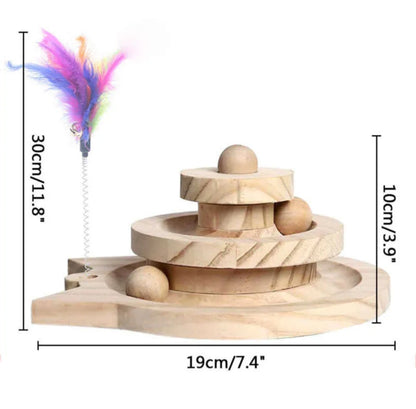 Tiny's Three-Level Wood Track Cat Toy with Teaser Toy