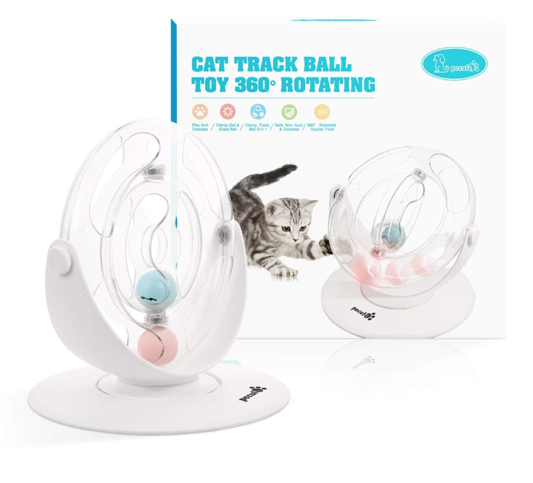 Pecute Cat Toy 360° Space Spinning Ball Toy Roller Cat Toy Mental and Physical Exercise Training Toys Equipped with Bell Dazzle Ball, Cat Mint Ball