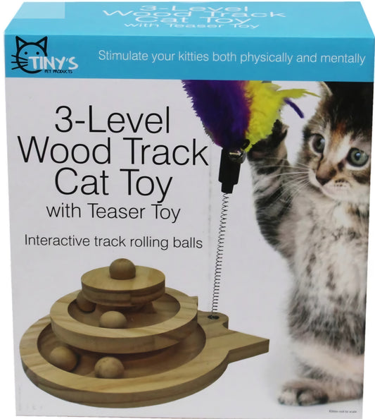 Tiny's Three-Level Wood Track Cat Toy with Teaser Toy