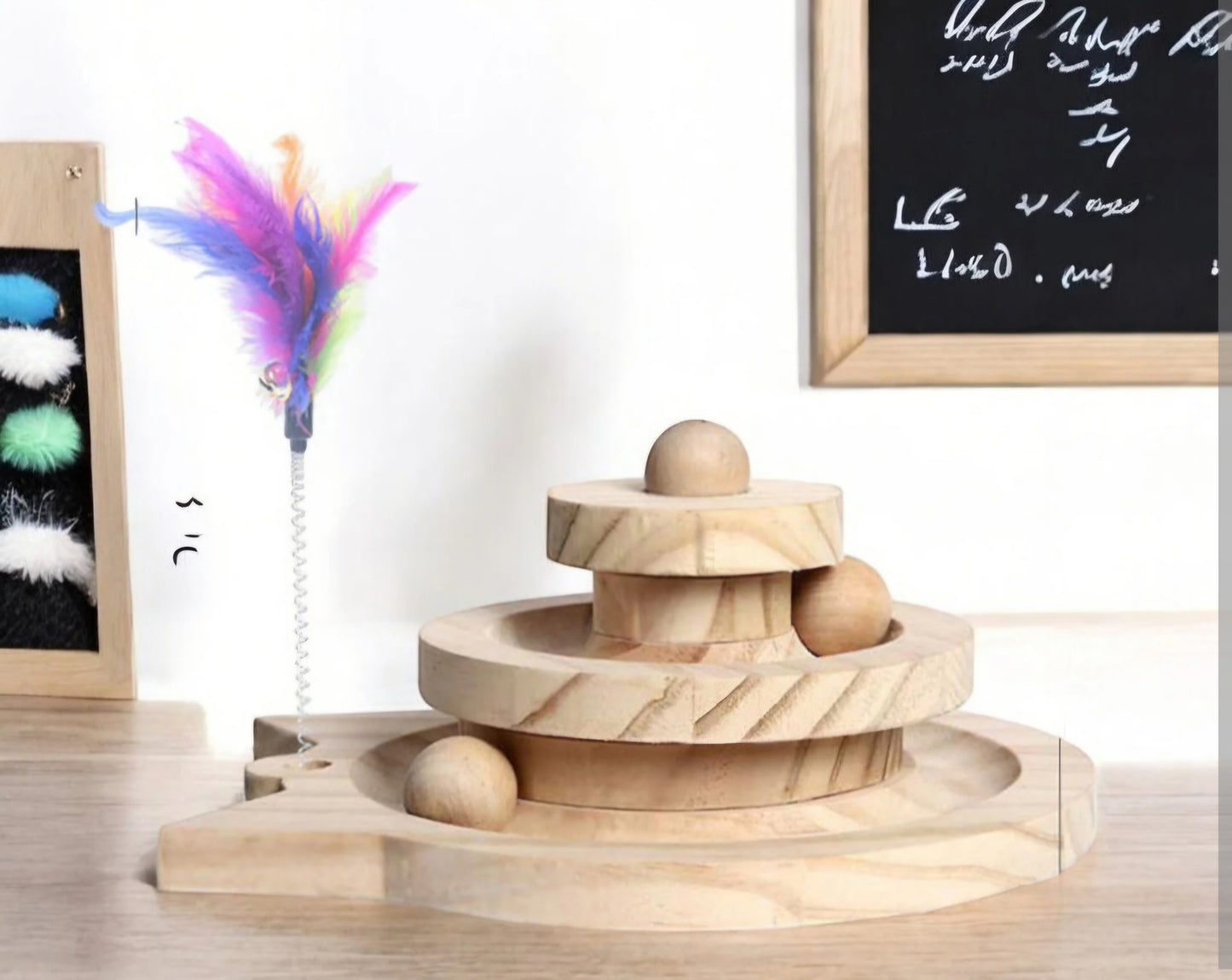 Tiny's Three-Level Wood Track Cat Toy with Teaser Toy